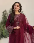 3 Piece - Unstitched Lawn Full Embroidered Shirt With Organza Embroidered Dupatta