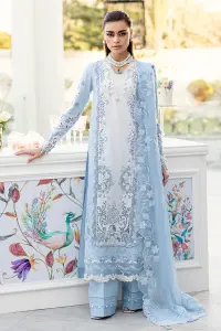 3 Piece - Lawn Embroidered Shirt With Embroidered Bamber Chiffon Dupatta