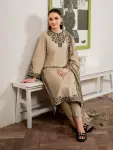 3 Piece - Unstitched Dhanak Stuff Full Embroidered Suit With Printed Woolen Shawl