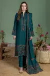 3 Piece - Unstitched Dhanak Stuff Full Embroidered Suit With Embroidered Dhanak Shawl