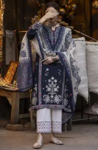 3 Piece - Unstitched Dhanak Stuff Full Embroidered Suit With Woolen Shawl