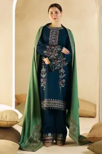 3 Piece - Unstitched Dhanak Stuff Full Embroidered Suit With Embroidered Dhanak Shawl