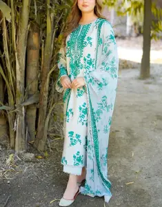 3 Piece - Lawn Digital Printed Suit With Chiffon Dupatta